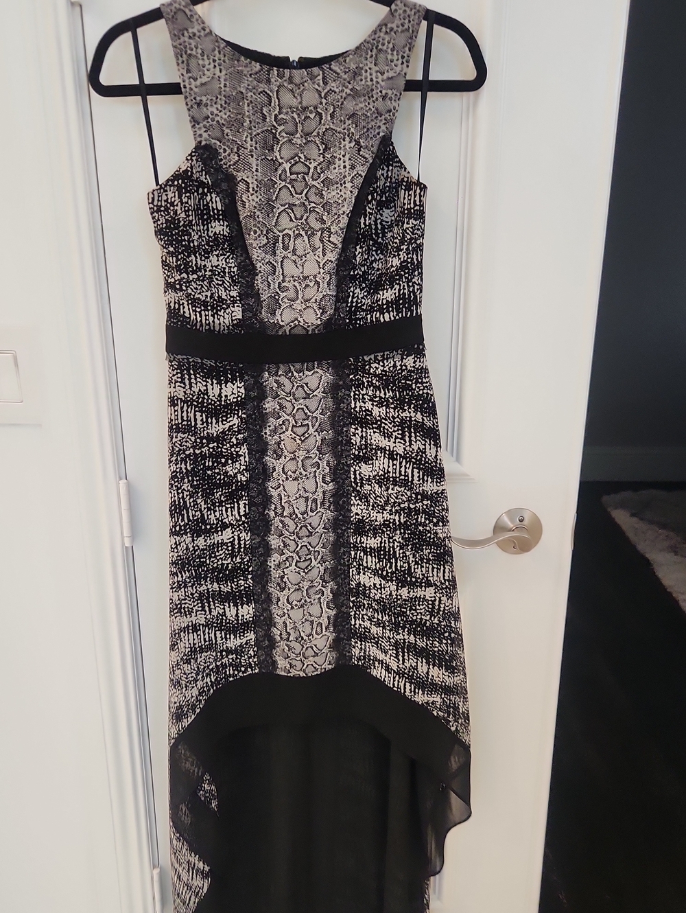 BCBGMaxAzria Black and White High-Low Lace-Trim Dress